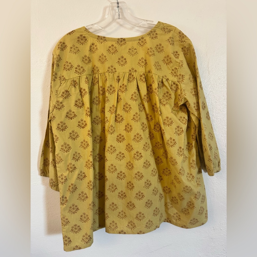 NWT Mata Traders Stamp Top Mustard Yellow Peasant Blouse Boho Tunic 100% Cotton - Picture 9 of 9